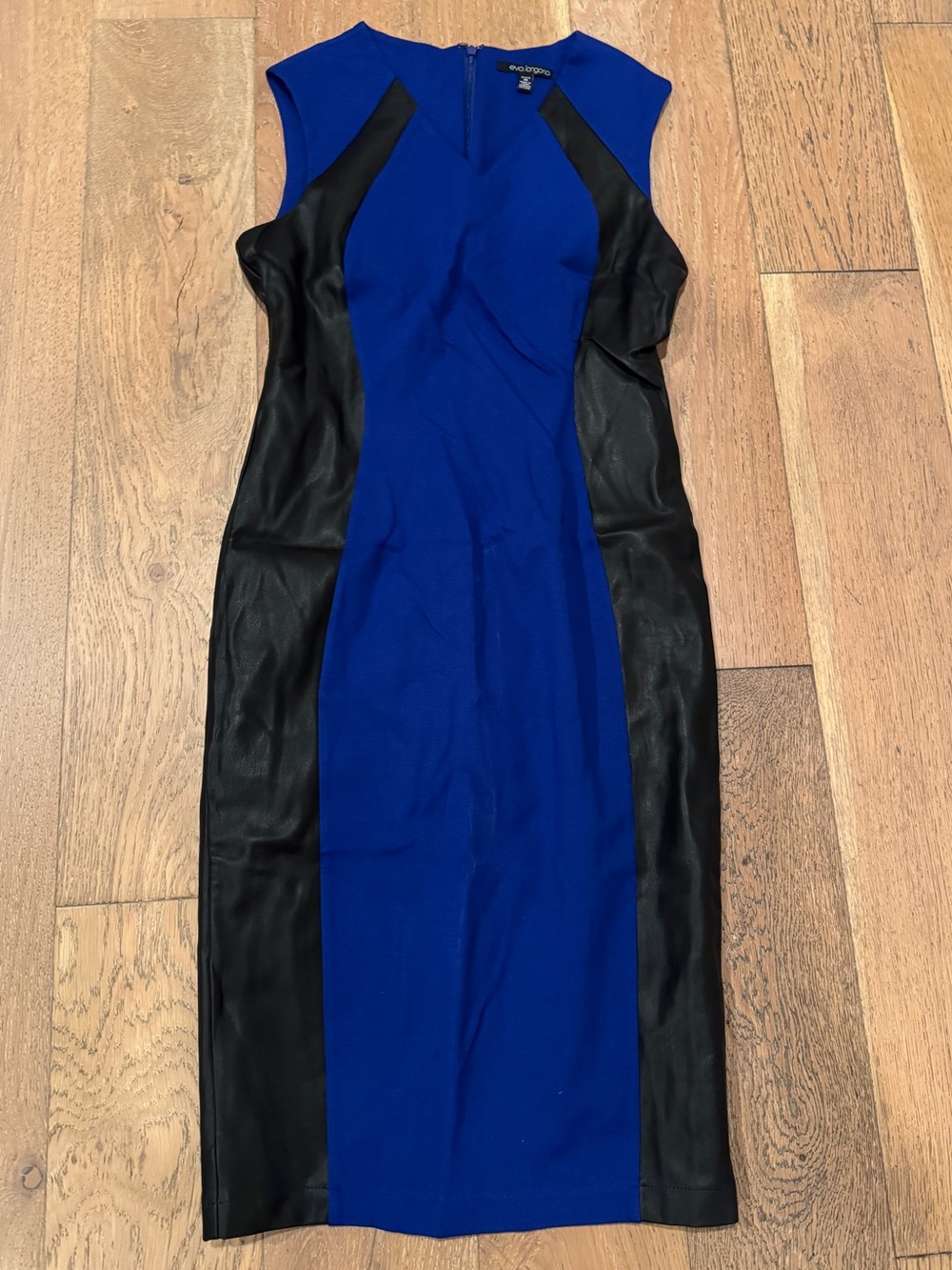Black & Blue Faux Leather Sleeveless Bodycon Dress